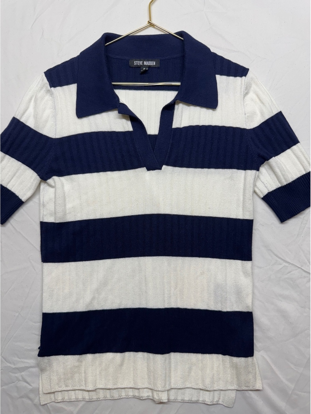 Steve Madden Bryson Striped Ribbed Knit Polo Shirt Small